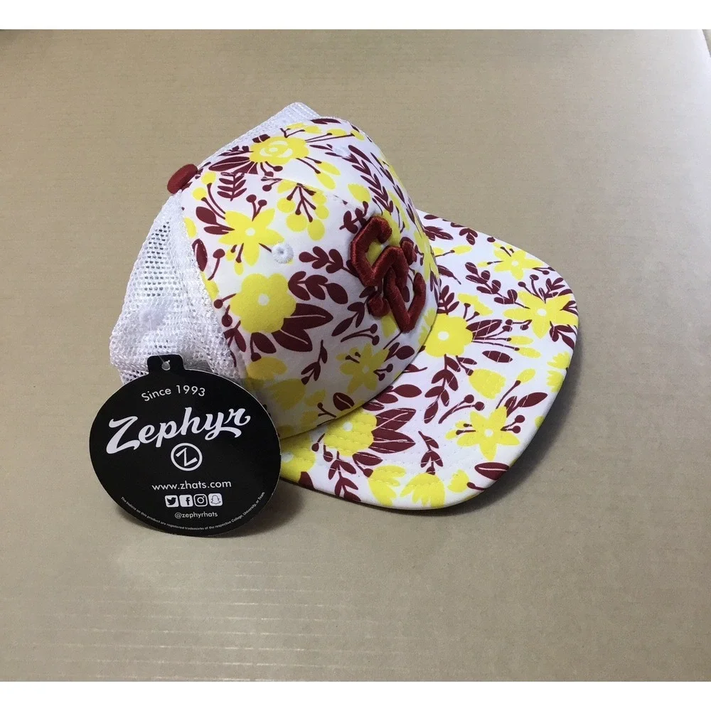 Zephyr USC Trojans Adjustable Trucker Yellow Red Floral Print Zephyr Hat NWT